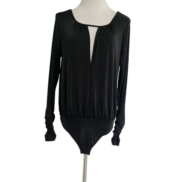 Free People Tops - Free People Size Medium Bodysuit Black Long Sleeve Deep V